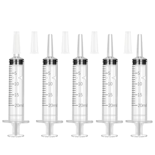20ml Syringe with Measurement for Scientific Labs, Feeding Pets, Refilling and Measuring Liquids,Dispensing,with Cap (5PCS, 20ml) - size: 5PCS-20ml