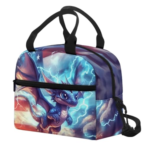 Dragon Kids Lunch Box Insulated Lunch Bag Student American Flag Insulated Lunch Bag Camping Lunchbox Portable Lunchbag Outdoor Camping Lunch Container for School - color: Dragon American Flag