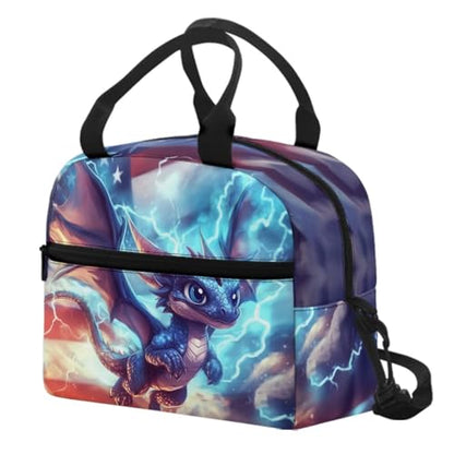 Dragon Kids Lunch Box Insulated Lunch Bag Student American Flag Insulated Lunch Bag Camping Lunchbox Portable Lunchbag Outdoor Camping Lunch Container for School - color: Dragon American Flag