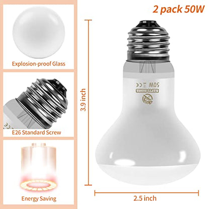 New Upgrade Reptile Heat Lamp Bulb (3rd Gen No Broken), 50W 2 Pack Basking Spot Light for Reptiles & Amphibians,UVA Daylight Heat Bulb for Bearded Dragon, Turtle - color: 50*2