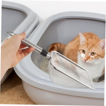 Stainless Steel Cat Litter Scoop and Reptile Litter Shovel with 1.5x1.5mm Mesh Sifter for Pet Waste Cleaning and Small Animal Bedding Maintenance