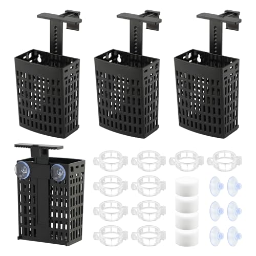 4 Pcs Aquarium Plant Holder, Adjustable Fish Tank Plant Holder with Hooks and Suction Cup, Fits Tank Edges up to 2.36 in, Accessory for Aquarium & Aquaponic Plant Cultivation Decor (Black)