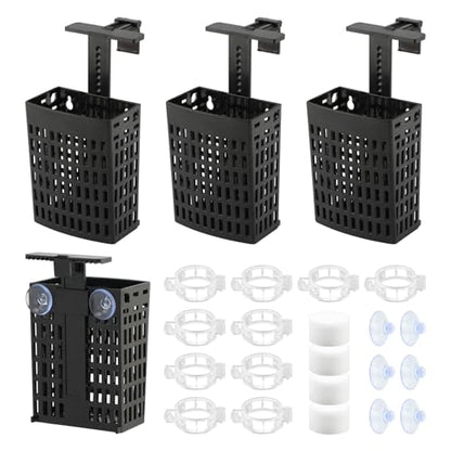 4 Pcs Aquarium Plant Holder, Adjustable Fish Tank Plant Holder with Hooks and Suction Cup, Fits Tank Edges up to 2.36 in, Accessory for Aquarium & Aquaponic Plant Cultivation Decor (Black)