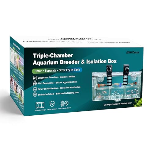 Triple-Chamber Aquarium Fish Breeder & Isolation Box, Transparent Hatching Incubator Tank with Suction Cups & Hook, Nursery for Livebearer Guppy Fry Breeding and Betta Fish, Shrimp Quarantine - size: Triple-Chamber (10.23*3.62*4.33 IN)