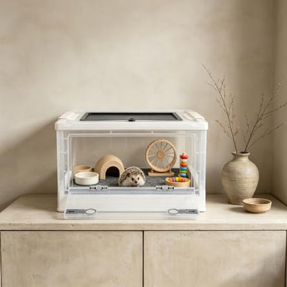 Foldable Reptile Glass Terrarium Tank, Pet Enclosure with Ventilation Mesh | Clear Small Space-Saving Desktop Habitat Carrier with Safety Latchesfor Bearded Dragon, Geckos, Snakes - color: White
