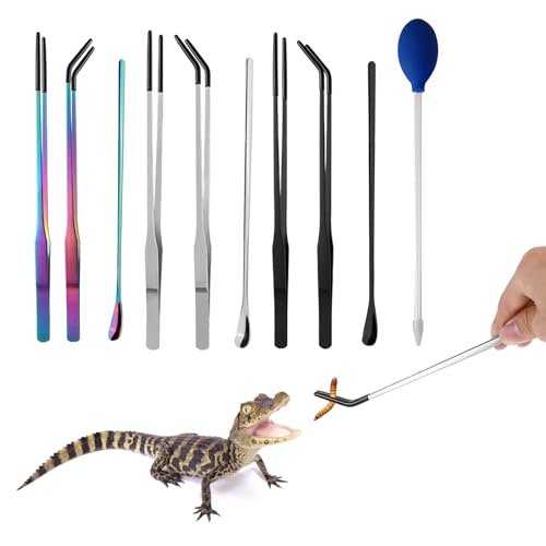 Reptiles Feeding Tongs Clamp Long Nonslip Coated Stainless Steel for Safe Pet Food Handling Pet Feeding Spoon - color: Feeding spoon color titanium