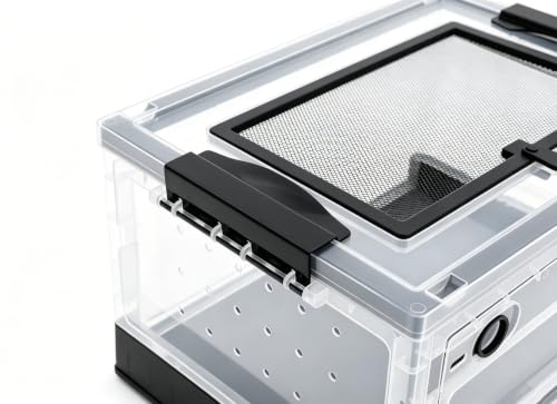 Foldable Reptile Glass Terrarium Tank, Pet Enclosure with Ventilation Mesh | Clear Small Space-Saving Desktop Habitat Carrier with Safety Latchesfor Bearded Dragon, Geckos, Snakes - color: Black