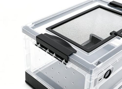 Foldable Reptile Glass Terrarium Tank, Pet Enclosure with Ventilation Mesh | Clear Small Space-Saving Desktop Habitat Carrier with Safety Latchesfor Bearded Dragon, Geckos, Snakes - color: Black