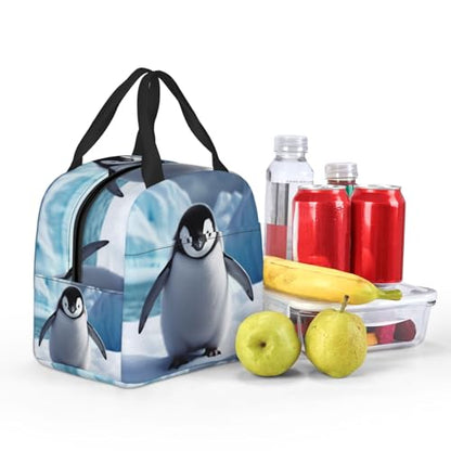 Insulated Lunch Bag Cute Penguins Baby Taking Lunch Box for Women Men Reusable Leakproof Lunch Cooler Bag for Office Picnic - color: Cute Penguins Baby Taking