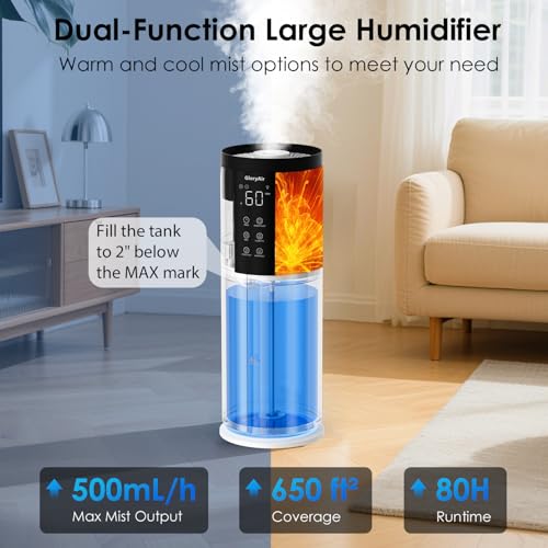 Humidifier for Large Room, 2.11Gal Cool & Warm Mist,Top Fill, 80H | Home Humidifier with Humidistat, 4 Mist Level,up to 650 ft² Coverage,Auto Mode,Quiet Humidifier for Bedroom,Commercial,Plant - color: Lvory