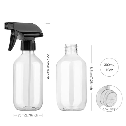 Spray Bottles 2Pack 10oz Fine Mist Empty Squirt Bottle for Cleaning | Refillable Plastic Water Spray Bottle with Adjustable Nozzle BPA Free Small Spray Bottle for Hair Plants Pet Training - color: 2Clear