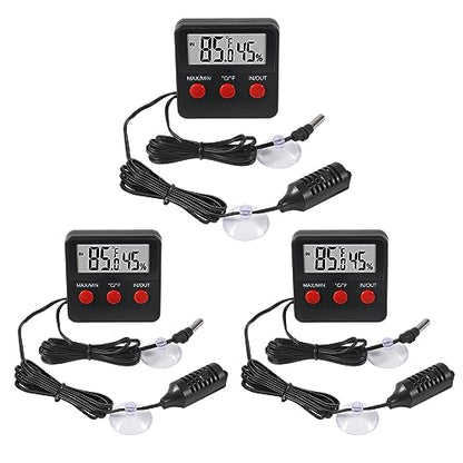 3PCS Digital Reptile Thermometer and Humidity Gauge Remote Probes Reptile Terrarium Thermometer Hygrometer Indoor Outdoor Temperature and Hygrometer Gauge