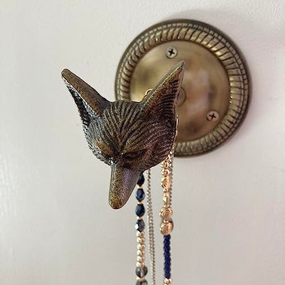 Animal Hook, Curtain Hold Back, Tie Back, Jewellery Hook, Antique Brass, Iron (Fox Head) - style: Fox Head