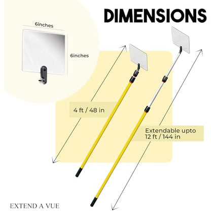 Inspection Mirror - Telescoping Heavy Duty, Lightweight & Durable, 4 ft - 12 ft Pole, 6 x 6 inch Acrylic Mirror - size: 6 x 6 inch Acrylic Mirror, style: 4 ft - 12 ft Pole