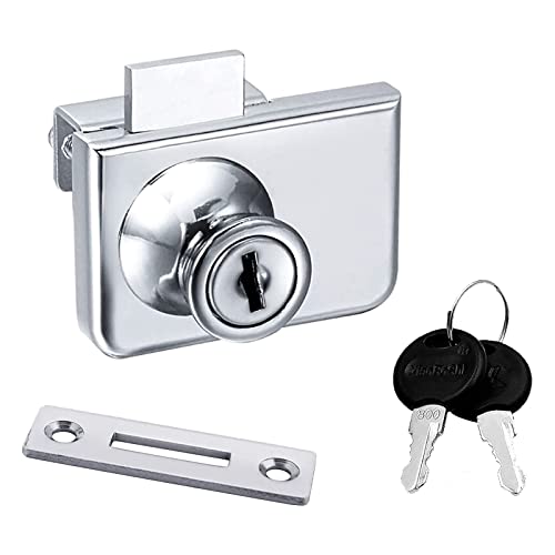 Showcase Lock Stainless Steel No Drill Glass Door Lock Display Cabinet Double Door Lock with Key for 0.21inch -0.31inch Glass Door( keyed Different) (Silver, 409-1PCS)