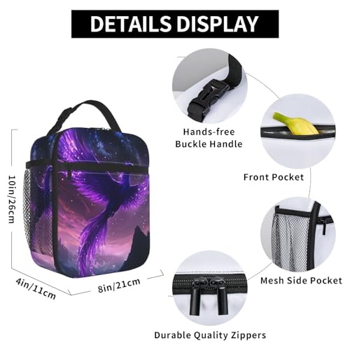 Purple Phoenix Art Adult Insulated Lunch Bag, Portable Thermal Cooler Tote With Pockets, Durable Polyester Lunch Box With Handle For Work, Office, Travel - color: Style 1