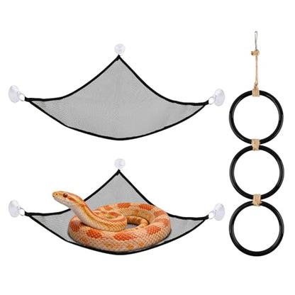 Snake Climbing Rings with 2 Hammock for Ball Python & Corn Snake, Reptile Enrichment Toys for Snake, Ball Python Tank Decor Reptiles Climbing Toy Hammocks (Black)