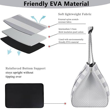 Hibala Neoprene Multipurpose Beach Bag,Gym/Travel/Pool Bag,Tote For Women&Men - color: Grey Stripe