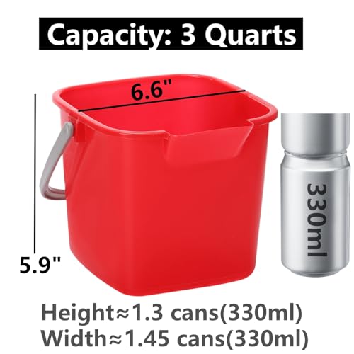 Peohud 4 Pack Sanitizing Buckets, 3 Quart Small Cleaning Pail, Square Detergent Bucket with Spout and Handle for Home, Offices, School, Commercial Use
