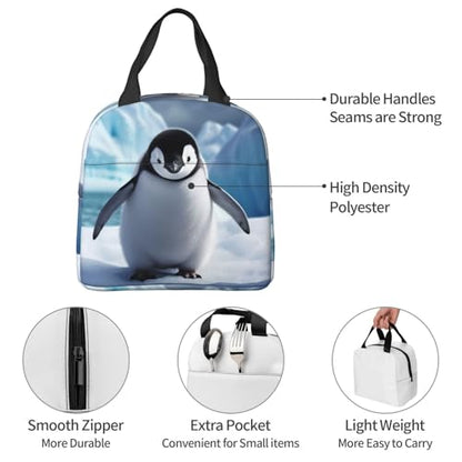 Insulated Lunch Bag Cute Penguins Baby Taking Lunch Box for Women Men Reusable Leakproof Lunch Cooler Bag for Office Picnic - color: Cute Penguins Baby Taking