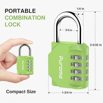 Puroma 1 Combination Lock Locker 4 Digits Combo Padlock Gym Yellow-Green | For School Gate Fence Toolbox Hasp Storage, Outdoor, Resettable, Weatherproof, Side Window, Crack Cut Resist, Hardened Steel - color: Yellow-Green