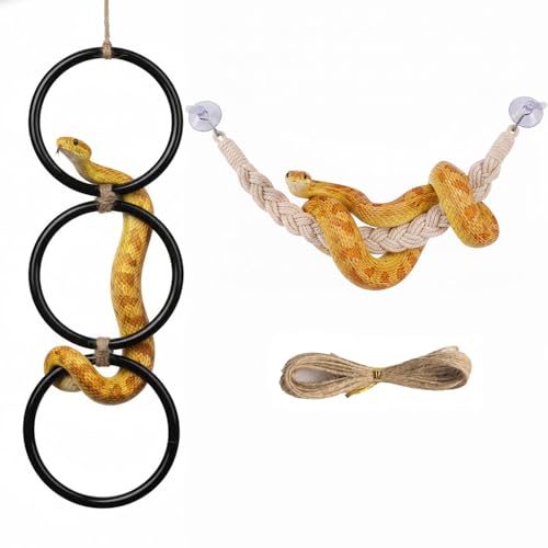 2pc Snake Climbing Toys, Reptile Enrichment Toys Climbing Rings Swing Climbing Rope for Ball Python Corn Snake Durable Habitat Decor Tank Accessories for Garter Snakes, Gecko, Chameleon, Iguana,Lizard