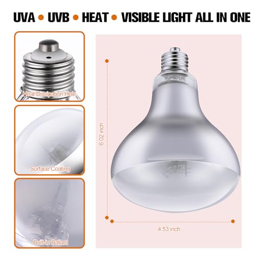 160W Reptile Heat Lamp Bulb Full Spectrum UVA UVB Sun Lamp | Basking Light for Bearded Dragon, Mercury Vapor Bulb for Reptiles and Amphibians - size: 160W