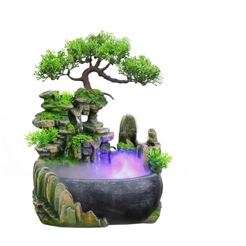 Rockery Stream Tabletop Fountain, Zen Meditation Indoor Waterfall Feature with Automatic Pump and Switch, Desktop Fountain for Home Office Bedroom Decoration(US regulations Include Fog)