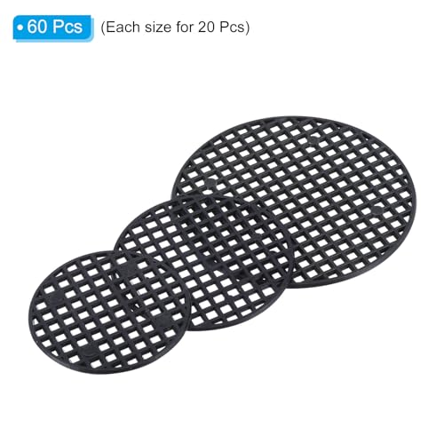 PATIKIL Flower Pot Hole Mesh Pad, 60Pcs 3 Sizes Round Rigid Bonsai Drainage Mesh Grid Screen Bottom Grid Mat for Garden, Black