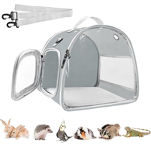 Small Animal Carrier Bag, Upgraded Portable Guinea Pig Carriers, Transparent Hamster Carrying Case, Reptile Rat Rabbit Bearded Dragon Hedgehog Carrier Bag for Travel, Hiking, Walking, Outdoor (Grey) - color: Grey
