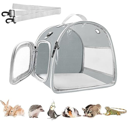 Small Animal Carrier Bag, Upgraded Portable Guinea Pig Carriers, Transparent Hamster Carrying Case, Reptile Rat Rabbit Bearded Dragon Hedgehog Carrier Bag for Travel, Hiking, Walking, Outdoor (Grey) - color: Grey