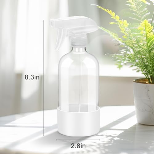 Worldgsb 2 Pack Glass Spray Bottles with Silicone Sleeve, 16 oz Empty Refillable Containers with Adjustable Spray Nozzles, Spray Bottles for Hair, Cleaning Solutions and Plants White - color: White