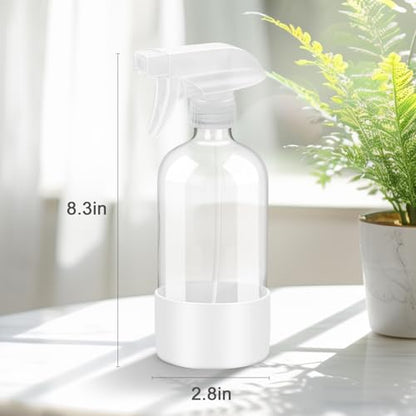 Worldgsb 2 Pack Glass Spray Bottles with Silicone Sleeve, 16 oz Empty Refillable Containers with Adjustable Spray Nozzles, Spray Bottles for Hair, Cleaning Solutions and Plants White - color: White
