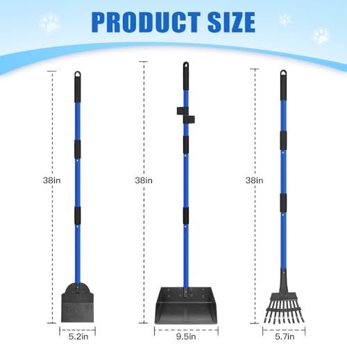 Larger Dog Pooper Scooper for Large Medium Small Dogs Stainless Steel | Heavy Duty No Bending with Rake & Shovel & Extra Large Tray for Yard - color: 2.Blue with black