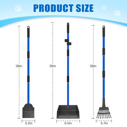Larger Dog Pooper Scooper for Large Medium Small Dogs Stainless Steel | Heavy Duty No Bending with Rake & Shovel & Extra Large Tray for Yard - color: 2.Blue with black