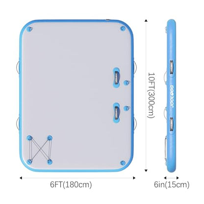 Inflatable Floating Dock Mat,6 inches Thick Inflatable Stable Platform Raft with Storage Bag None-Slip Surface for Lake Beach Pool - color: Blue 10ft x 6 ft x 6in