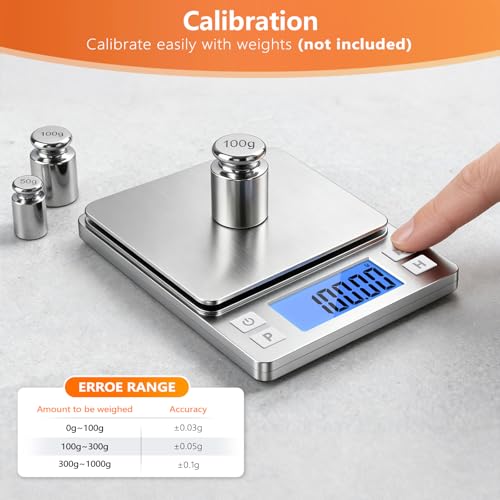 BOMATA 0.01g High Precision Jewelry Scale, 1000g Digital Gram Scale, Silver | Small & Portable Design with Hold, Tare & Counting Function, Precise for Gold, Bullion, Coins, Gemstones & Crafts - color: Silver