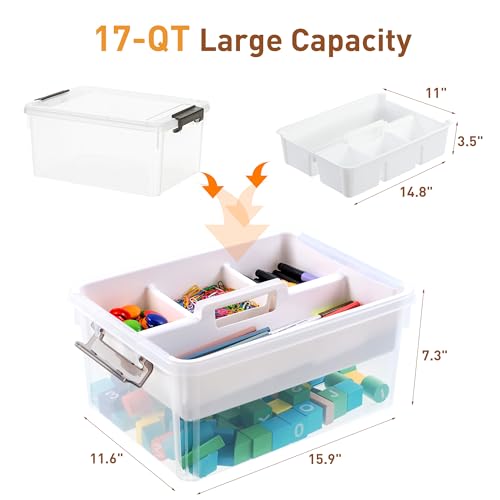 Citylife 17 QT Clear Craft Organizers and Storage Box with Handled Tray | Stackable Art Supply Organizer Storage Bins with Lids for Craft, Beads, Markers, Sewing, Tools, Playdoh, Coloring Books, - size: 17 Qt- 1 Pack-H