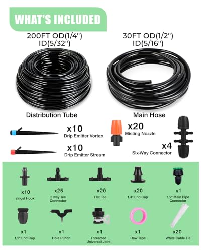 Drip Irrigation System for Watering Garden: 230FT Misting Sprinkler DIY Devices with Tubing Hose for Indoor Plants Outdoor Flower Beds Raised Growing Lawn Tree Patio Hydroponic - size: 230FT Barbed