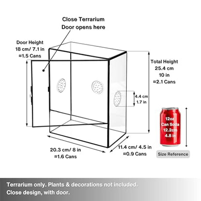 NCYP Glass Terrarium with Front Opening Door and 3 Vents for Insects, Snail, Spider, Glass Enclosure - 8"x4.5"x10" Clear Closed Plant Greenhouse Box (Terrarium Only)