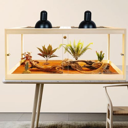 81 Gallon Reptile Terrarium Tank 48 Inch Lizard Tank Bearded Dragon Tank with Metal Mesh Roof Door, Snake Tank with Lock Design, 48" Length - color: Oak, size: 81 Gallons
