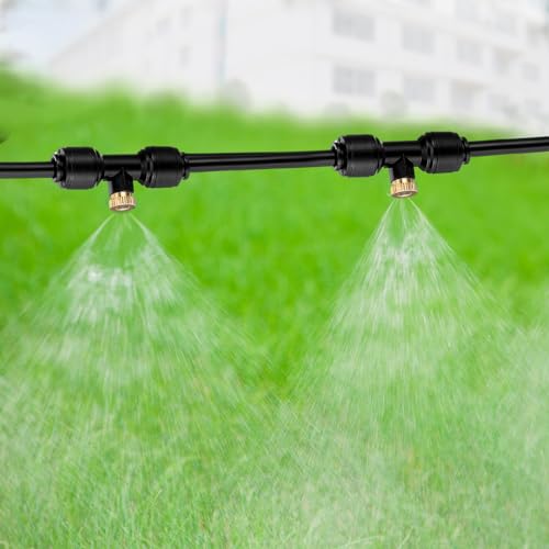 Yaocom 164 ft Misting Cooling System Misters for Outside Patio Backyard Mist Hose Kit for Garden 50 Brass Mister System 4 PE Antioxidant Adapters 3/4" for Garden Greenhouse Trampoline for Waterpark