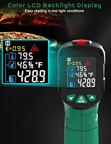 Infrared Thermometer Gun,SQECH Laser Thermometer Gun -58℉～1472℉(-50℃～800℃),Temperature Gun with Ambient Temperature&Humidity/Adjustable Emissivity/Color Backlight for Cooking, Oven,Engine,HVAC - color: Green(-58℉～1472℉)