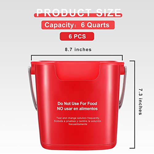 6 Pcs 6 Quart Cleaning Bucket Small Sanitizing Square Bucket Detergent Pail for Home Commercial Restaurant Kitchen Office School(Red) - color: Red