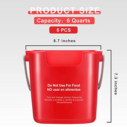 6 Pcs 6 Quart Cleaning Bucket Small Sanitizing Square Bucket Detergent Pail for Home Commercial Restaurant Kitchen Office School(Red) - color: Red