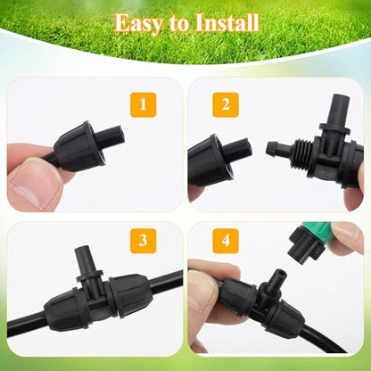 50Pcs Micro Misting Spray Emitters for 1/4 Inch Irrigation Tubing | Adjustable Locked Tee Atomizing Nozzle Irrigation Misting Nozzle Drip Sprinkler Emitters Parts for Garden Watering System - color: Tee Spray