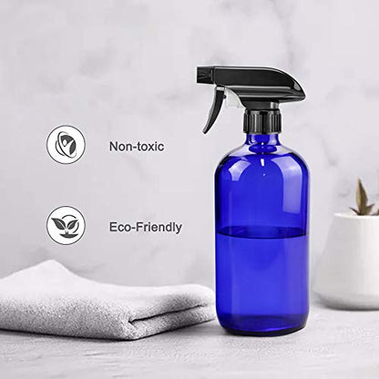 Worldgsb Glass Spray Bottles, 16oz Blue Glass Spray Bottles with Labels & Adjustable Nozzle, Reusable Containers for Cleaning, BBQ, Food, Plants, Alcohol, Essential Oils(3 Pack) - color: Blue, style: 3 Pack