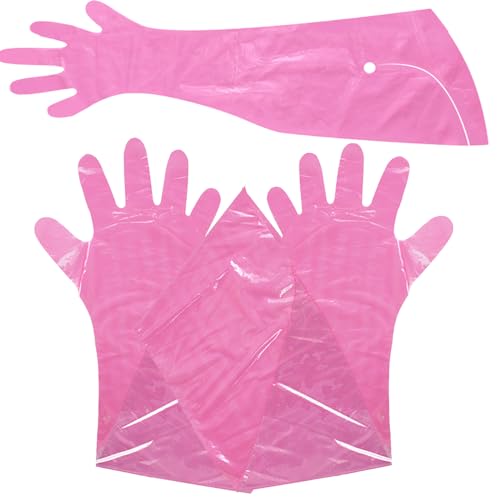 Halter Disposable Artificial Insemination Gloves Veterinary Gloves Shoulder Length Disposable Cow Palpation - color: Pink