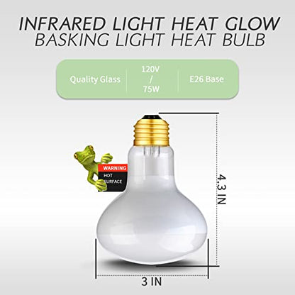 2 Pack 75W Reptile UVA Basking Spot Bulbs | Infrared Heat Emitter, White Glass Glow, Simulate Natural Sunlight, E26 Base, Bearded Dragon, Amphibians, Lizard, Tortoise