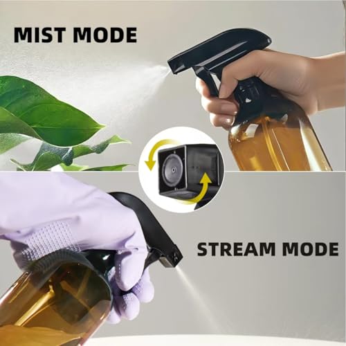 Spray Bottles– 16.9oz/500ml Refillable & Durable Fine Mist Plastic Sprayers with Adjustable Nozzle for Hair Care, Essential Oils, Cleaning, Gardening – Amber Empty Water Bottles （Amber/2-Pack ）